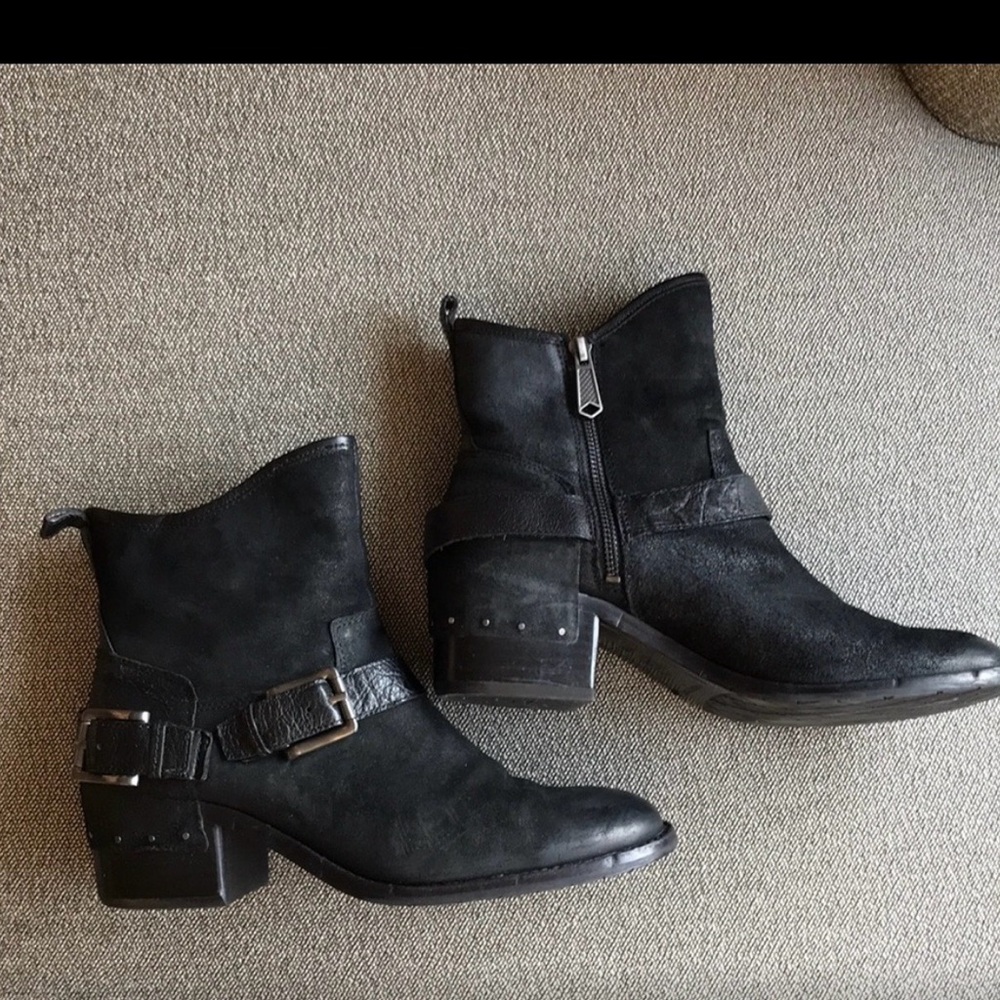 Donald J. Pliner Black Suede Ankle Booties with Buckle